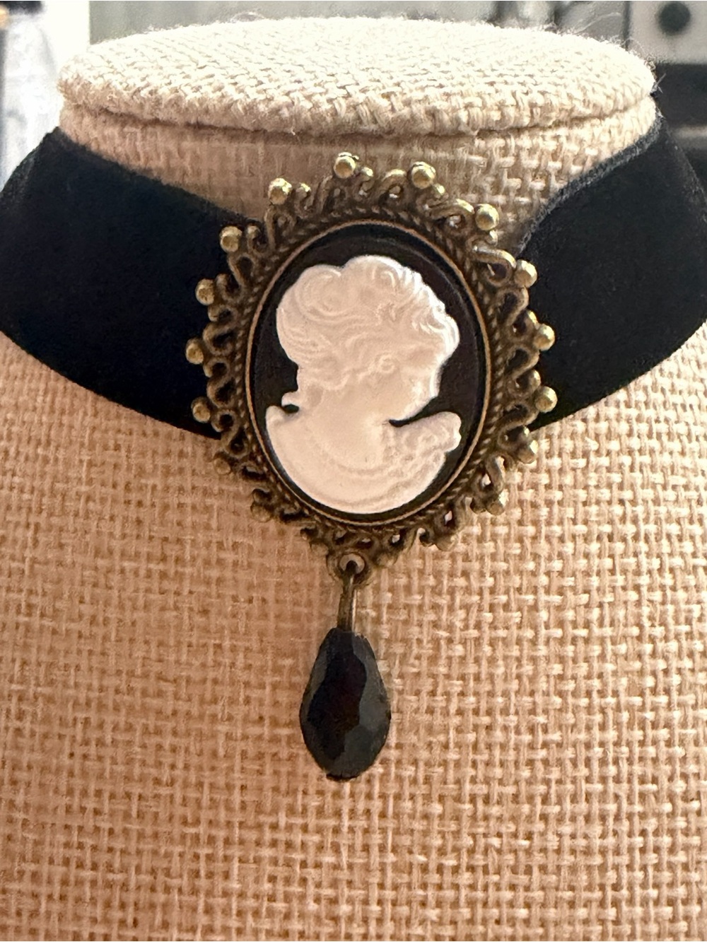 Vintage-Inspired Black Cameo Choker Necklace